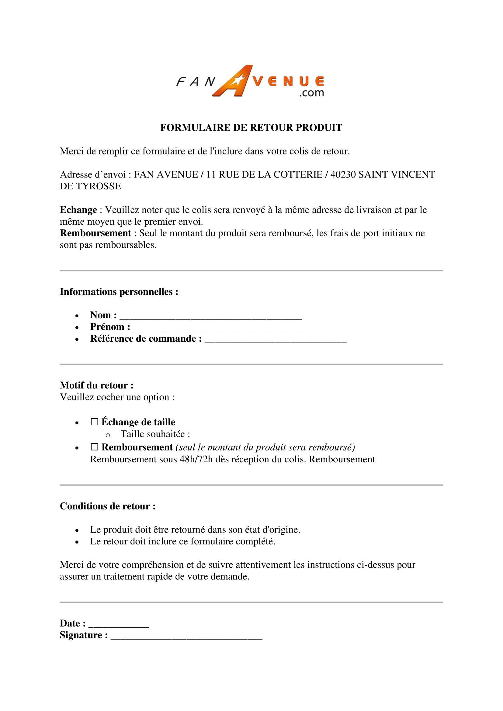 FORMULAIRE A REMPLIR